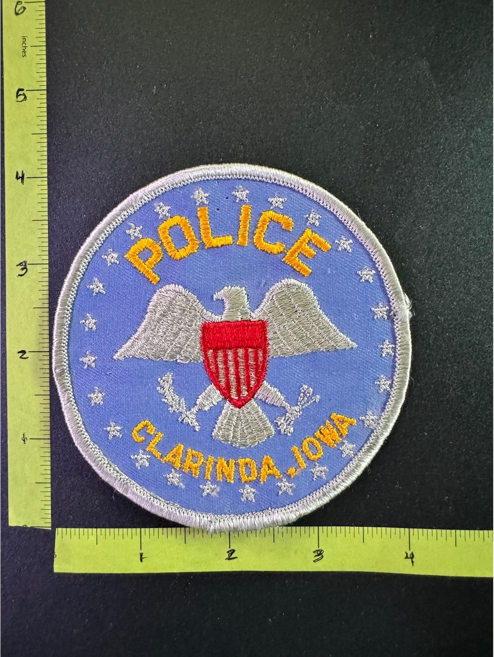 Vintage Clarinda, Iowa Police Patch Embroidered Eagle Shield